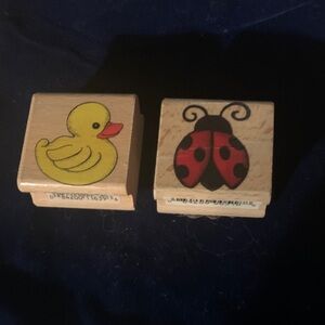 Colorful Duck and Ladybug Wooden Stamp Set